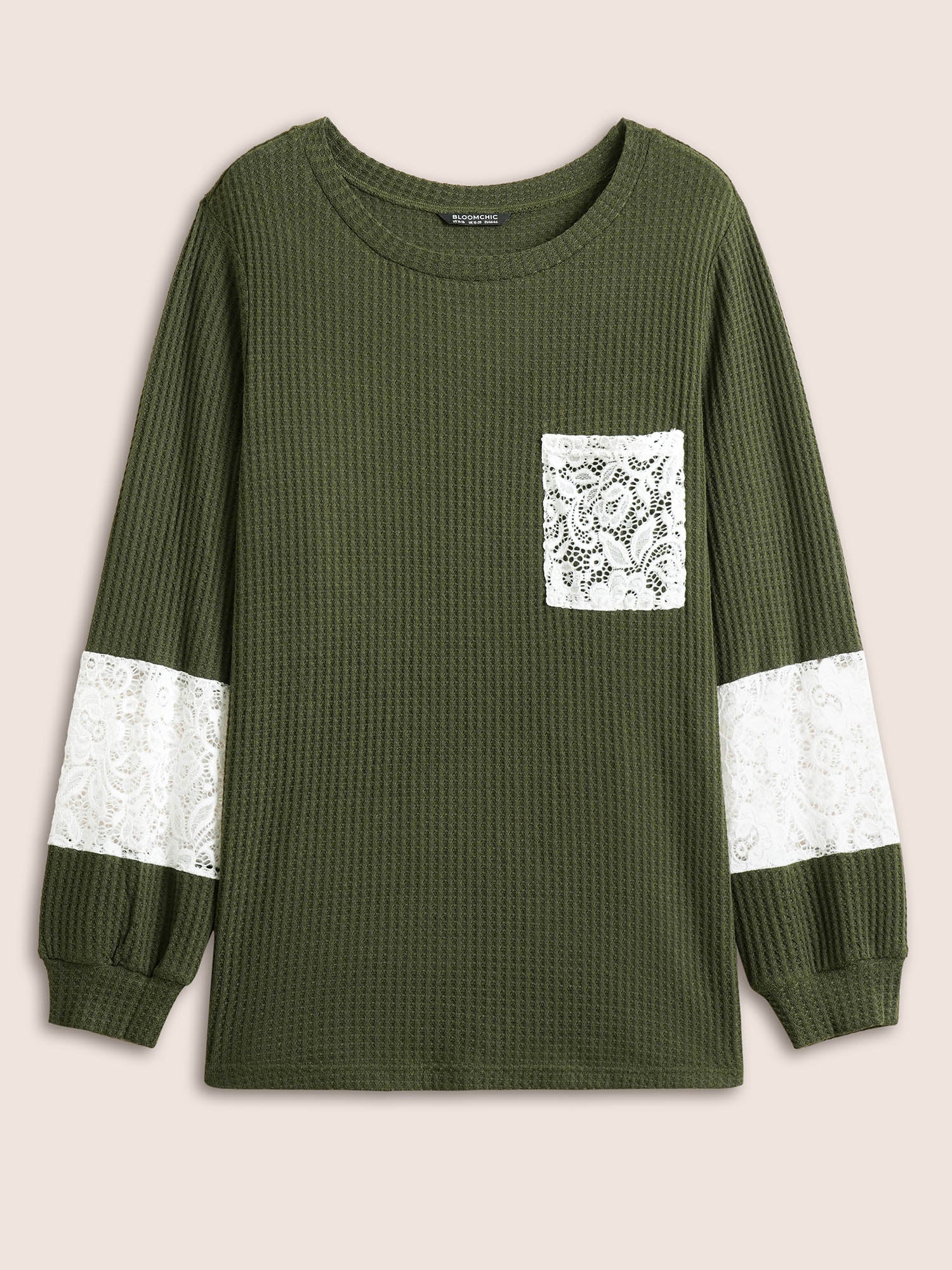 Waffle Knit Contrast Lace Patchwork T-shirt - Image 8