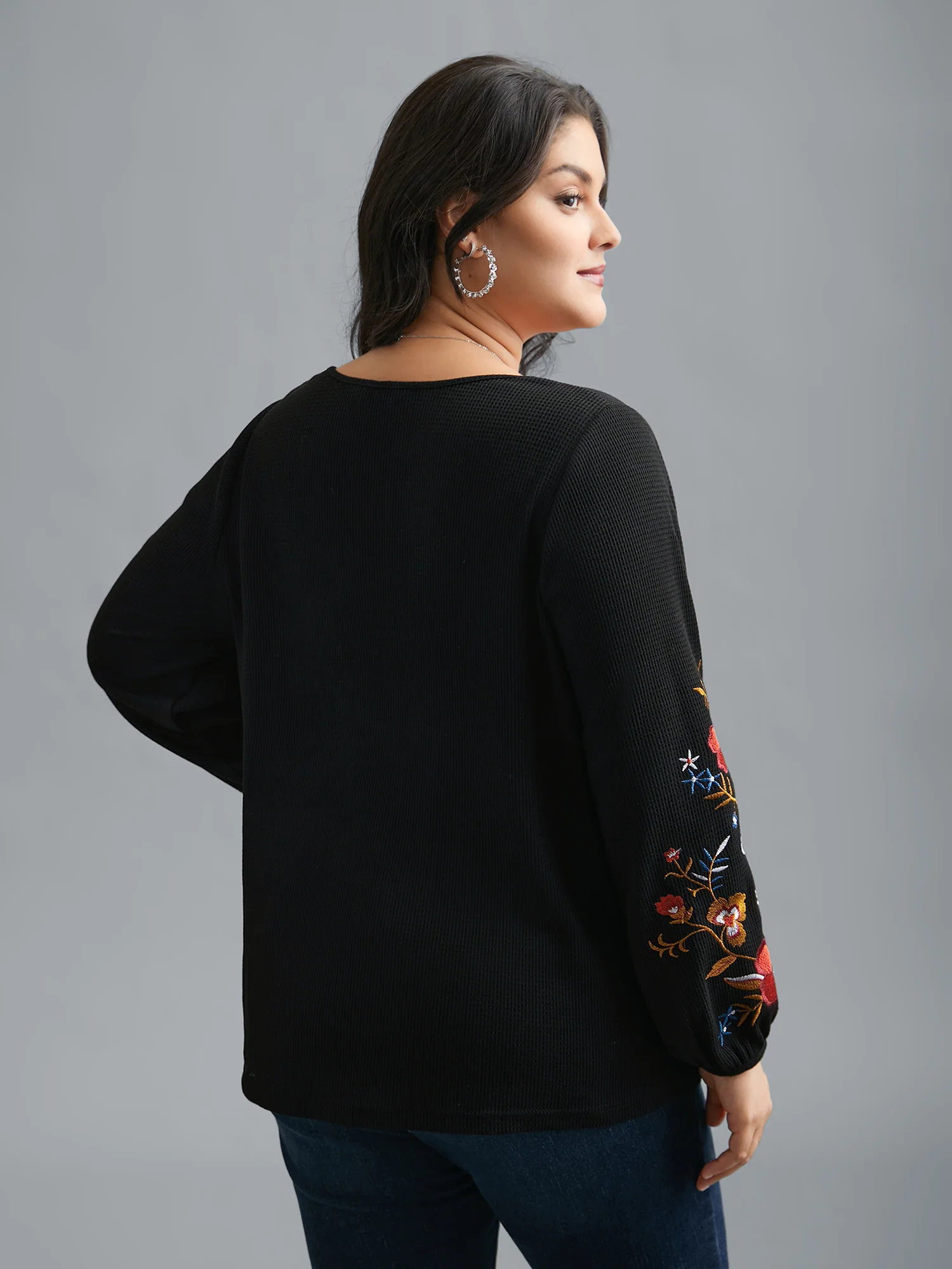 Waffle Knit Floral Embroidered Top - Image 3