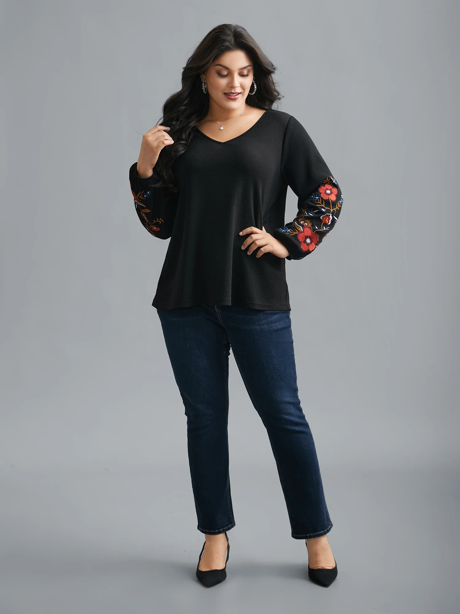 Waffle Knit Floral Embroidered Top - Image 5