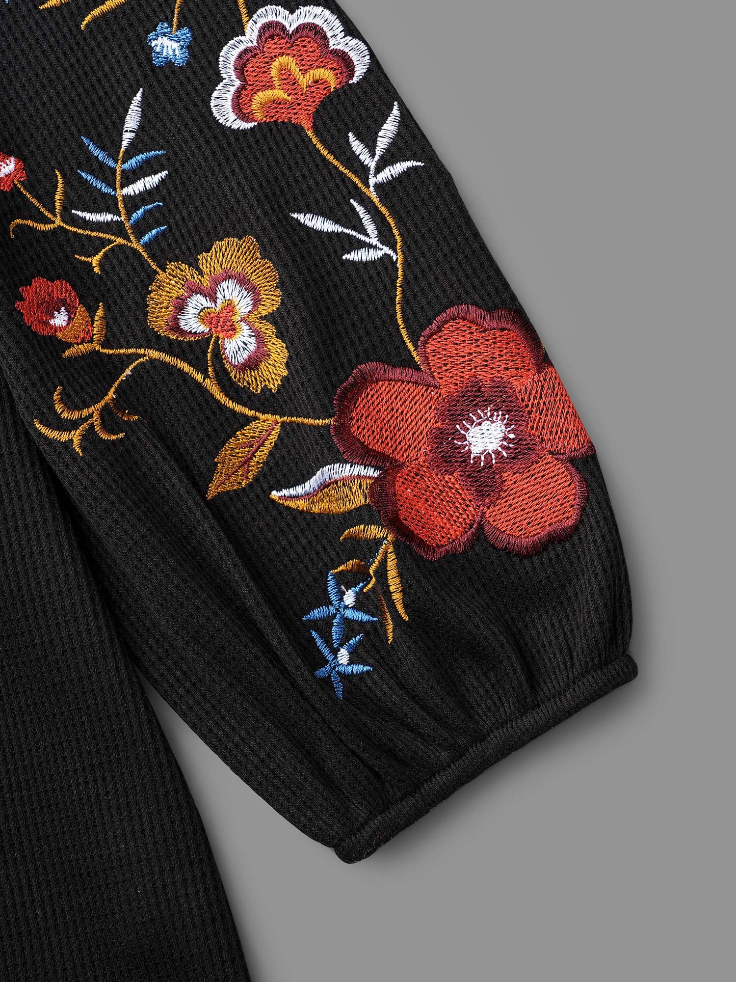 Waffle Knit Floral Embroidered Top - Image 6