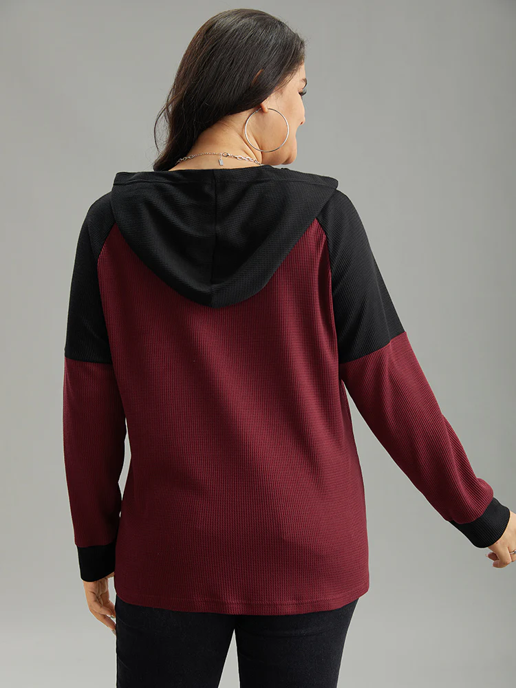 Waffle Knit Hooded Button Up Sweatshirt - Image 2