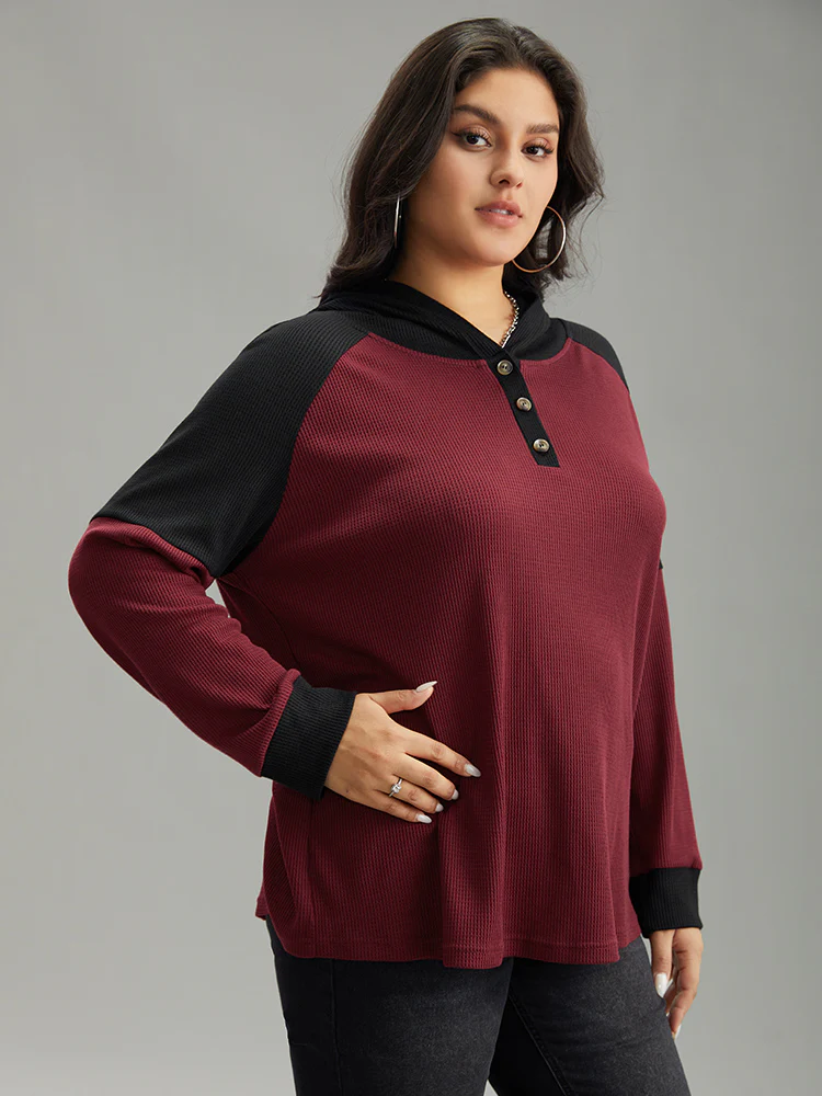 Waffle Knit Hooded Button Up Sweatshirt - Image 3
