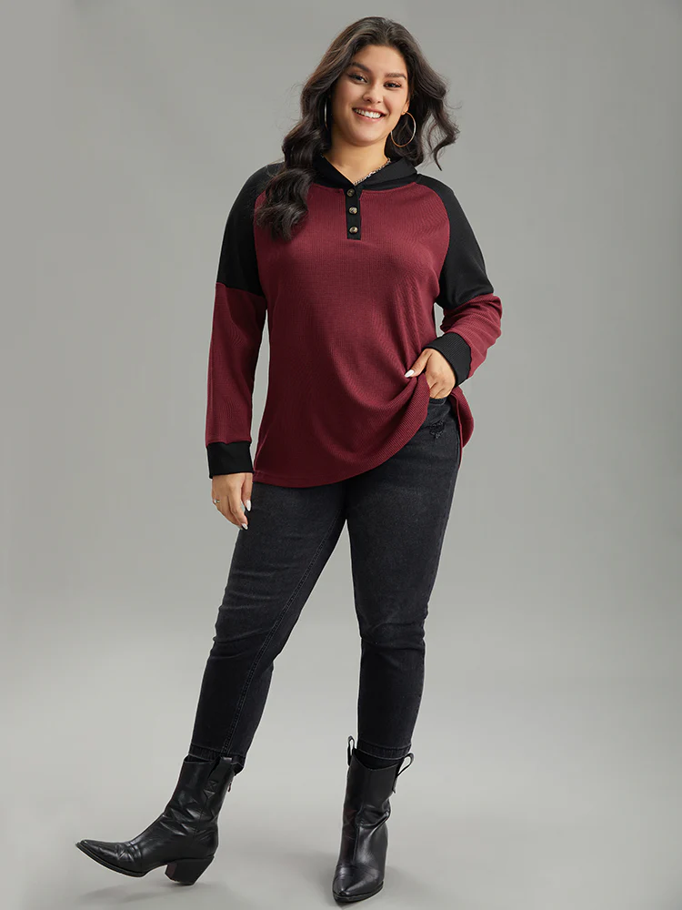 Waffle Knit Hooded Button Up Sweatshirt - Image 4
