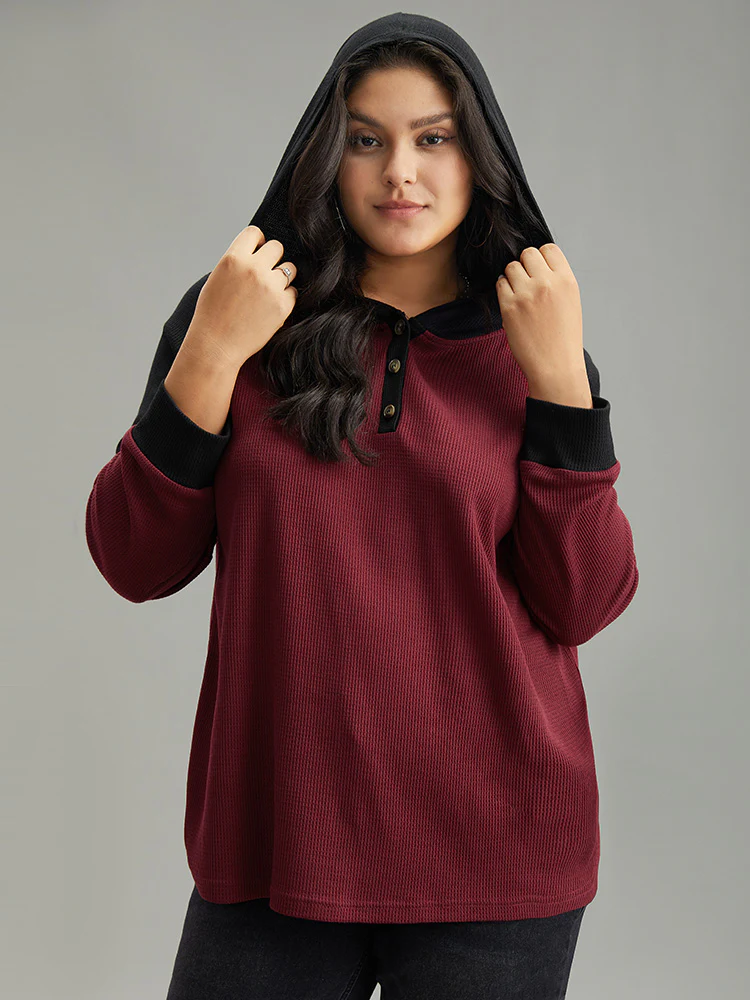 Waffle Knit Hooded Button Up Sweatshirt - Image 5