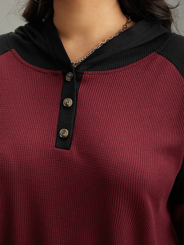 Waffle Knit Hooded Button Up Sweatshirt - Image 6