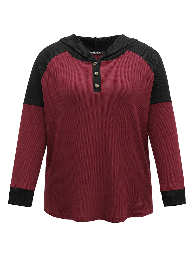 Waffle Knit Hooded Button Up Sweatshirt - Image 7