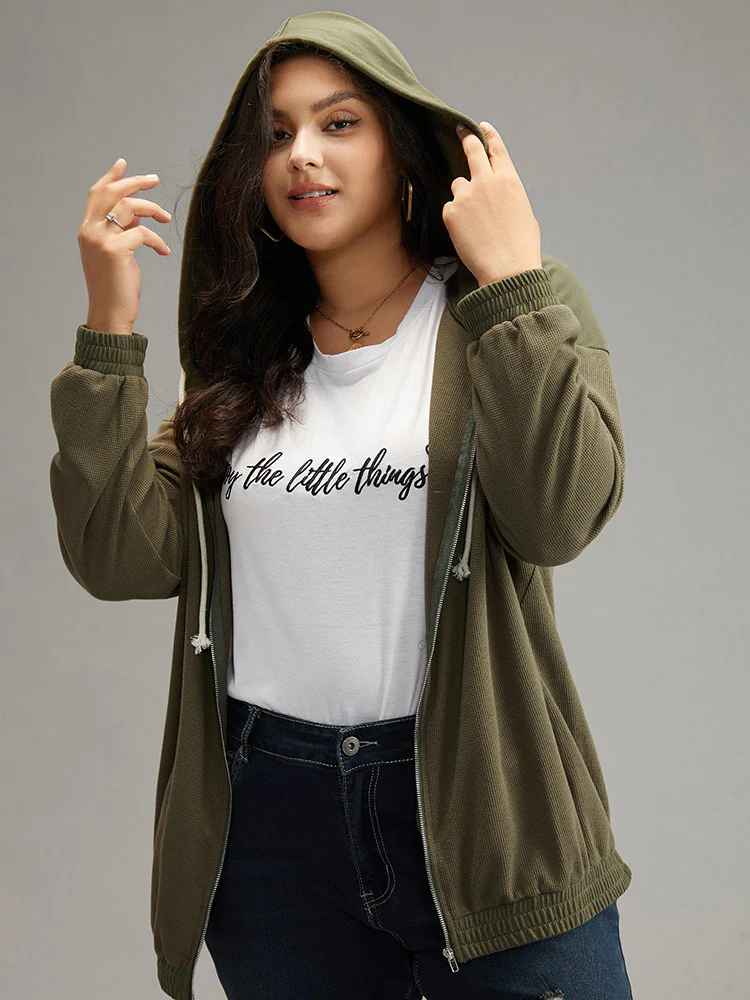 Waffle Knit Hooded Drawstring Sweatshirt - Image 4