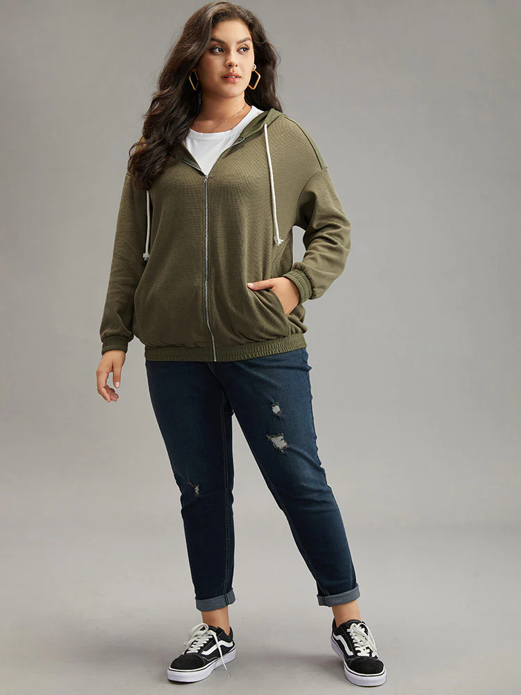 Waffle Knit Hooded Drawstring Sweatshirt - Image 5