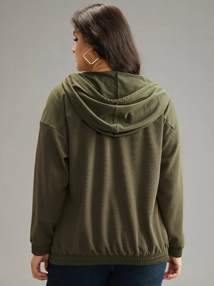 Waffle Knit Hooded Drawstring Sweatshirt - Image 6