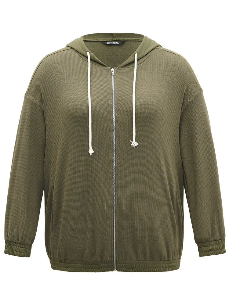 Waffle Knit Hooded Drawstring Sweatshirt - Image 9