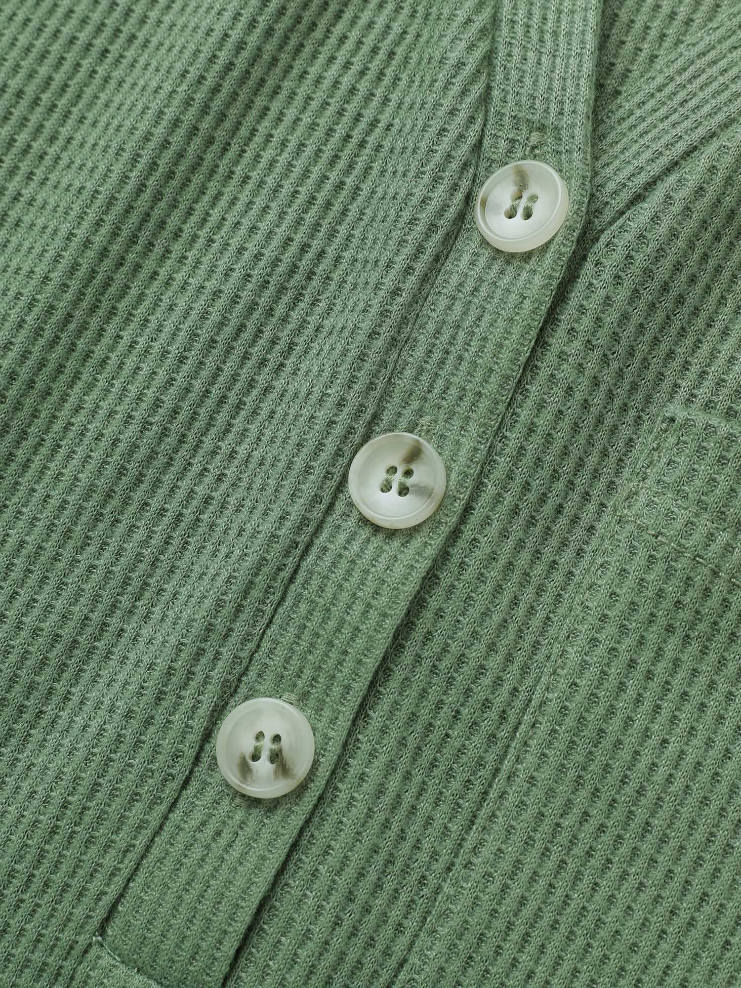 Waffle Knit Hooded Lantern Sleeve Patched Pocket Sweatshirt - Image 5
