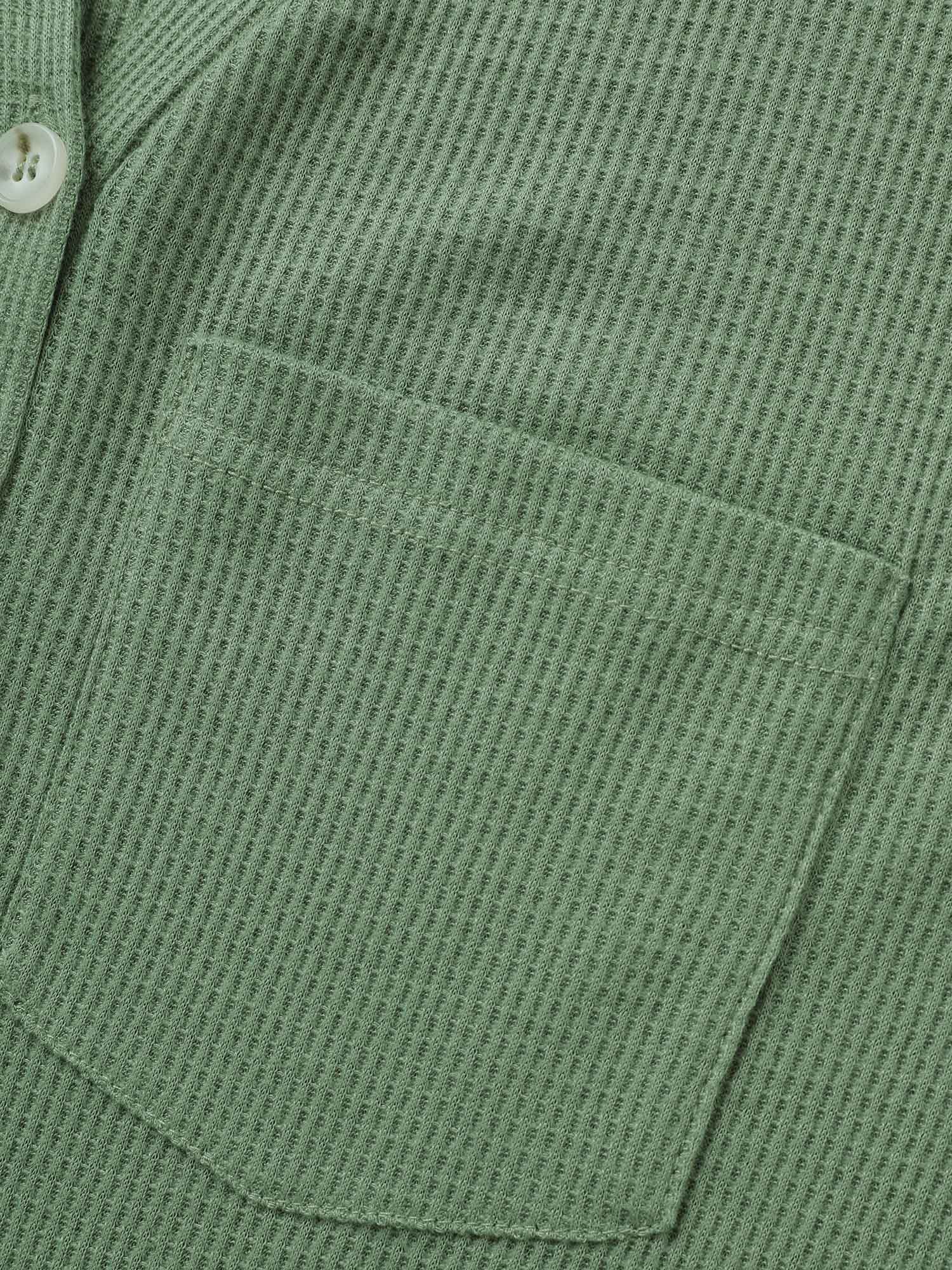 Waffle Knit Hooded Lantern Sleeve Patched Pocket Sweatshirt - Image 6