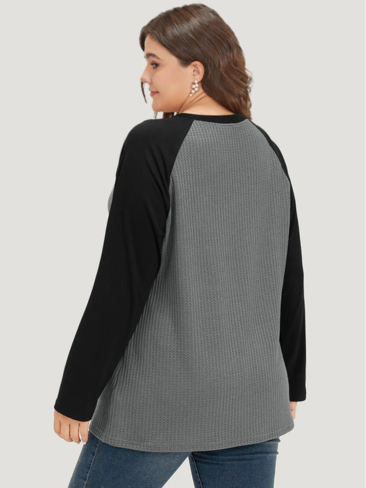 Waffle Knit Raglan Sleeve Metal Buckle Detail T-shirt - Image 6