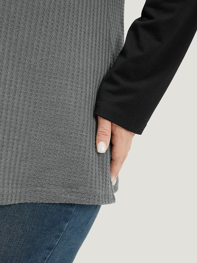 Waffle Knit Raglan Sleeve Metal Buckle Detail T-shirt - Image 8