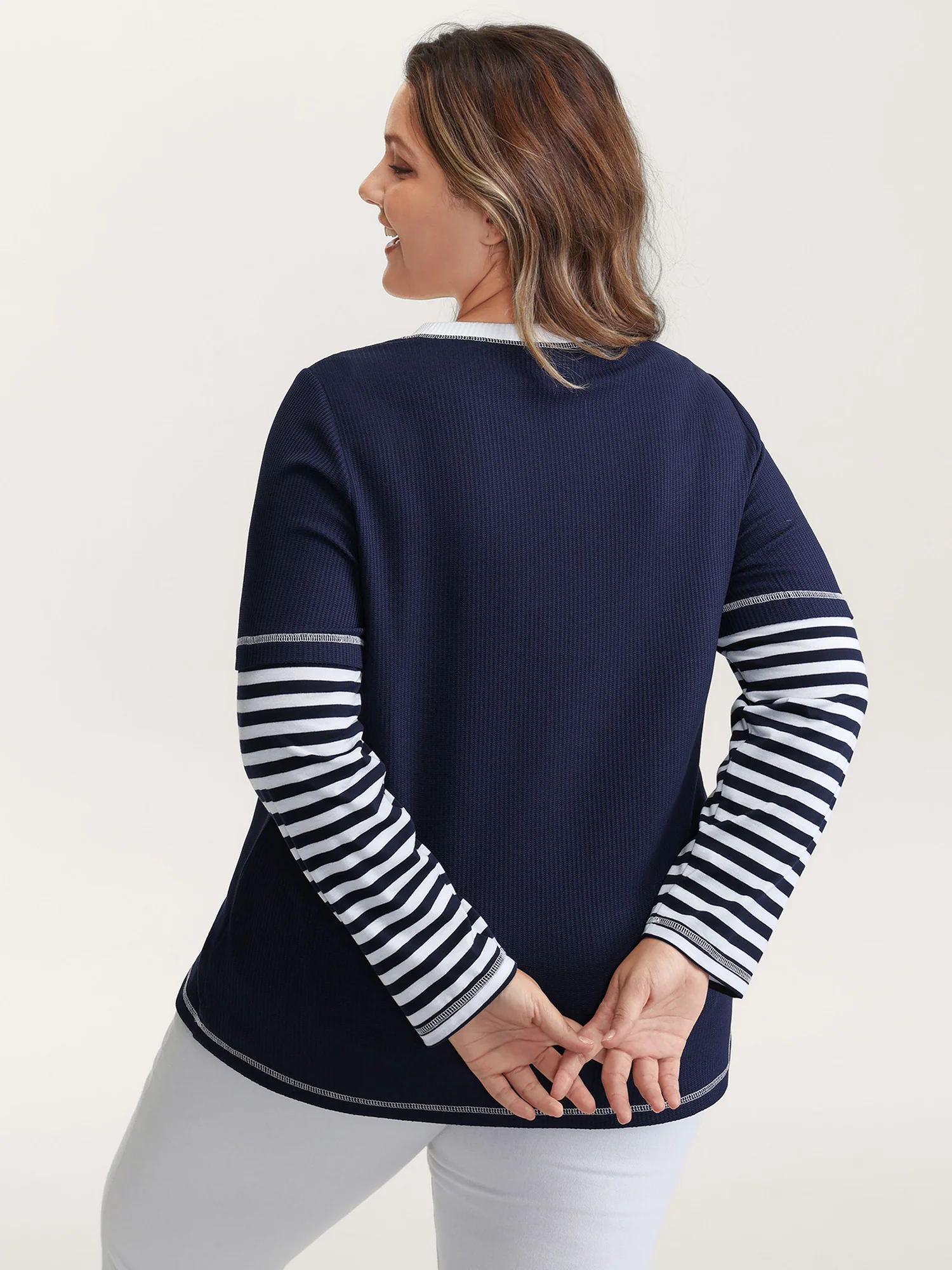 Waffle Layered Color Contrast T-Shirt - Image 4