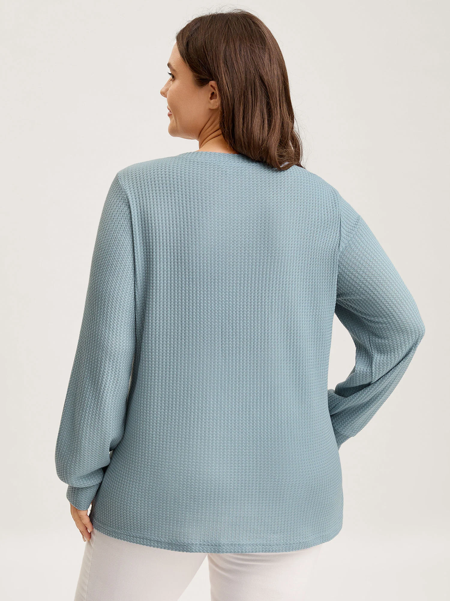Waffle Spliced Floral Lace Sweatshirt - Image 4