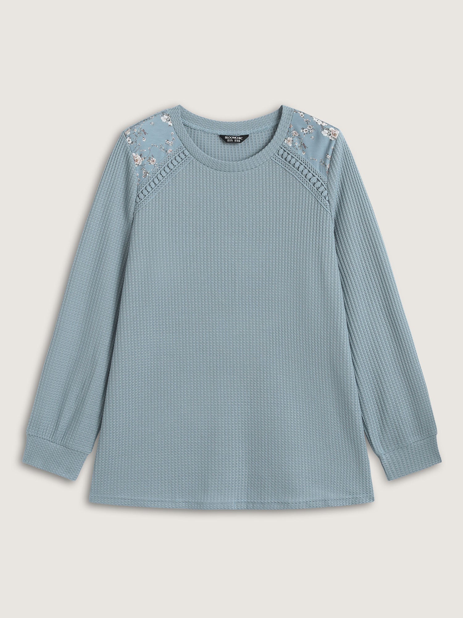 Waffle Spliced Floral Lace Sweatshirt - Image 7