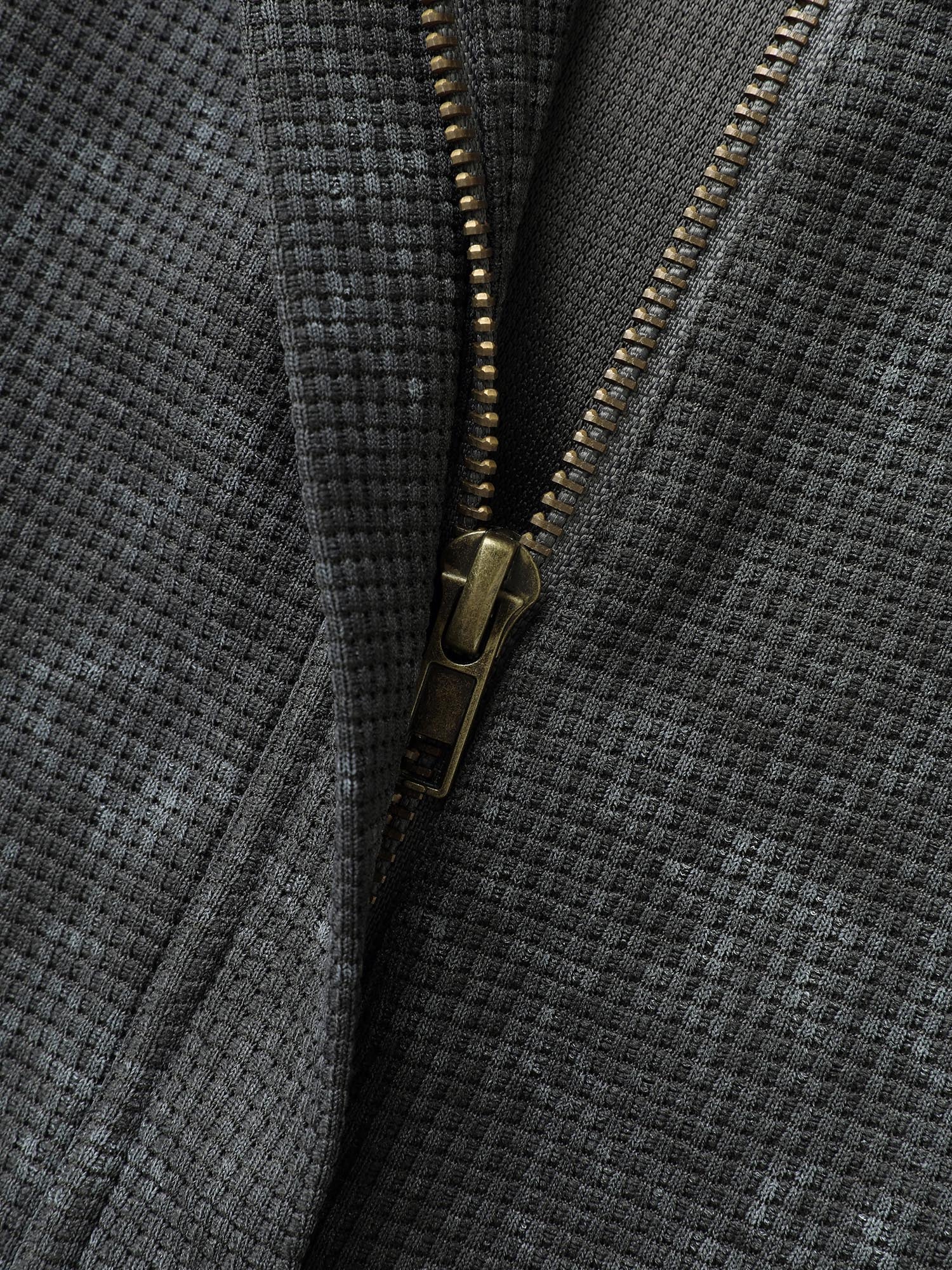 Waffle Texture Solid Zipper Hoodie - Image 6