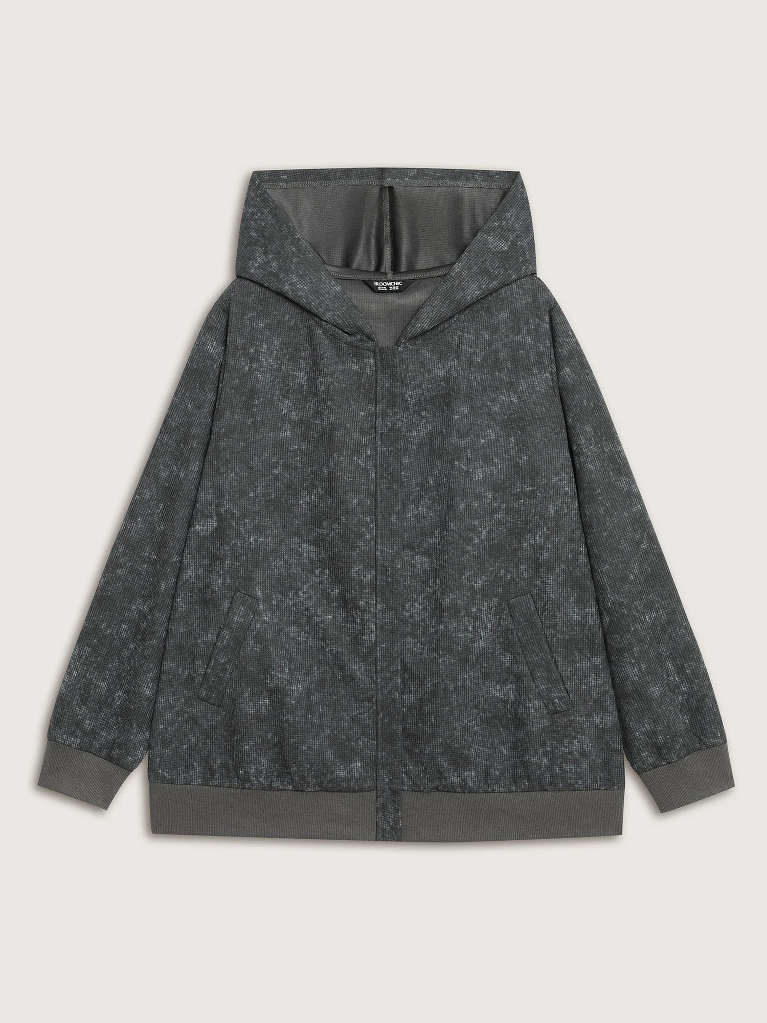 Waffle Texture Solid Zipper Hoodie - Image 9