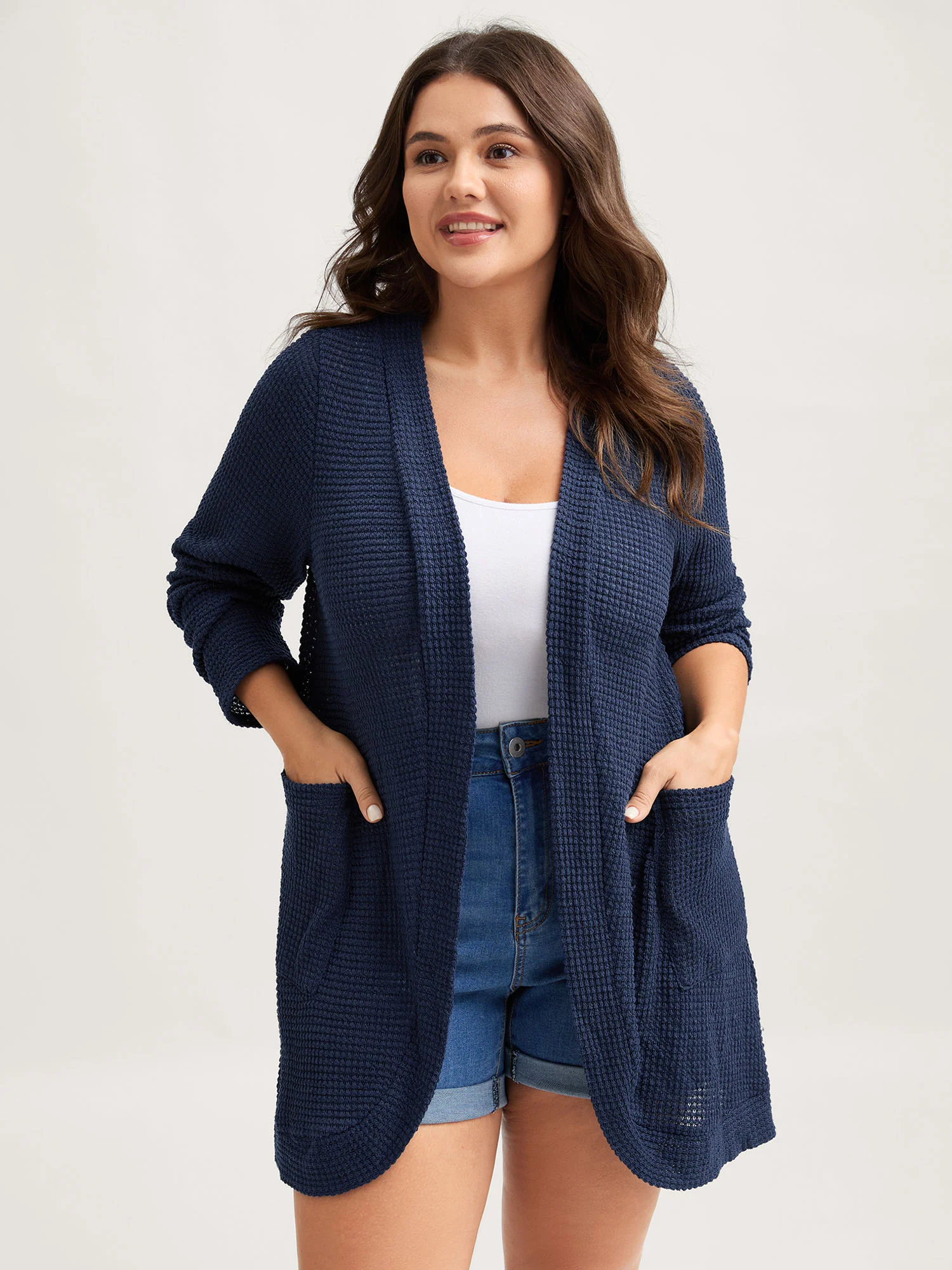 Waffle Textured Arc Hem Jacket - Image 2