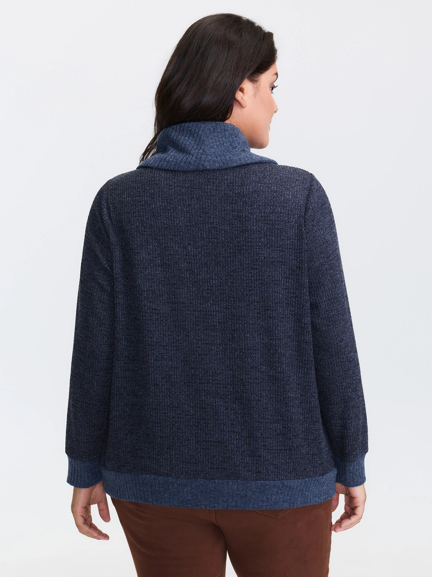 Waffle Textured Drape Turtleneck Sweatshirt - Image 4