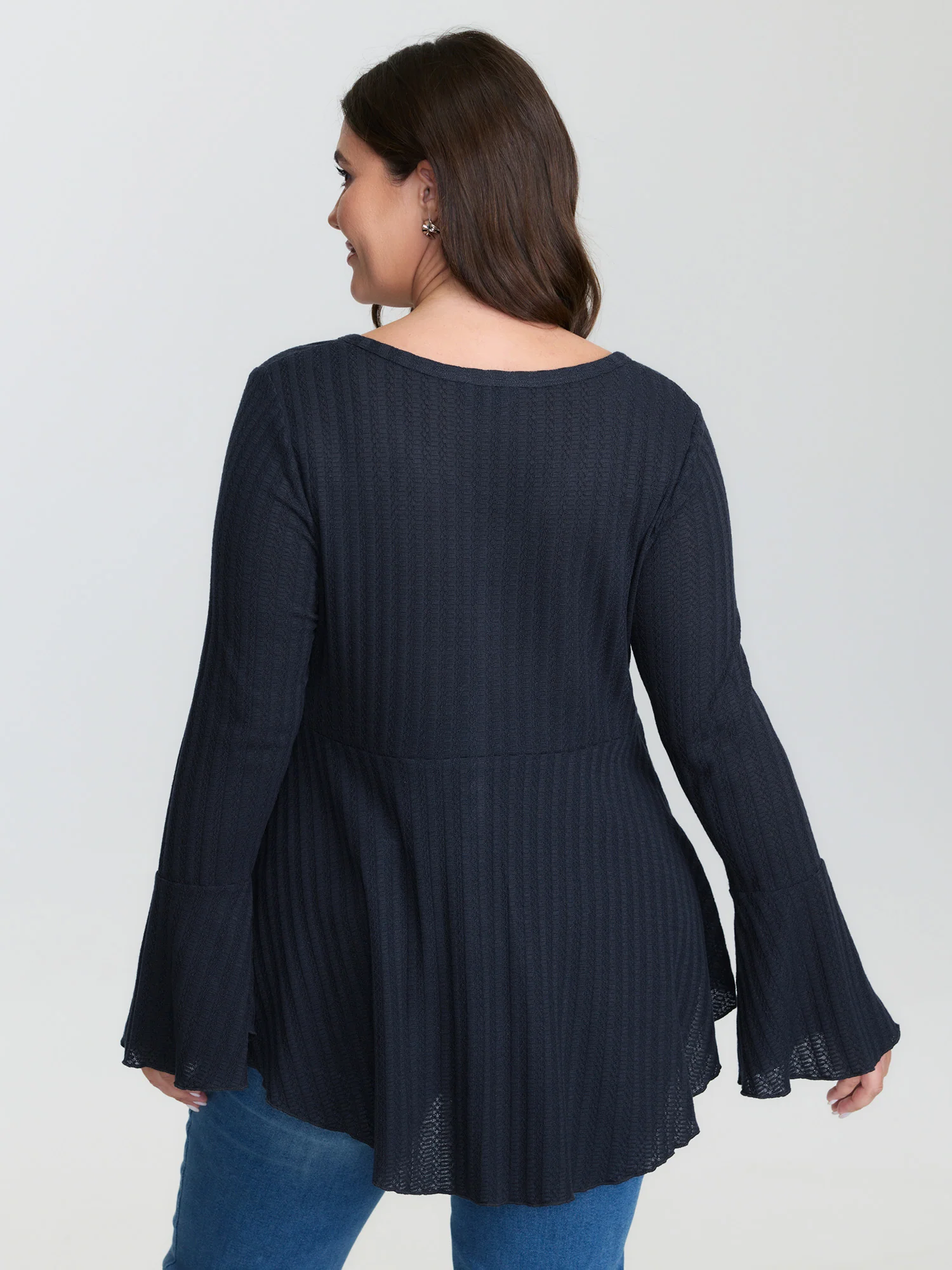 Waffle Textured Lotuf Leaf Hem Knit Top - Image 4