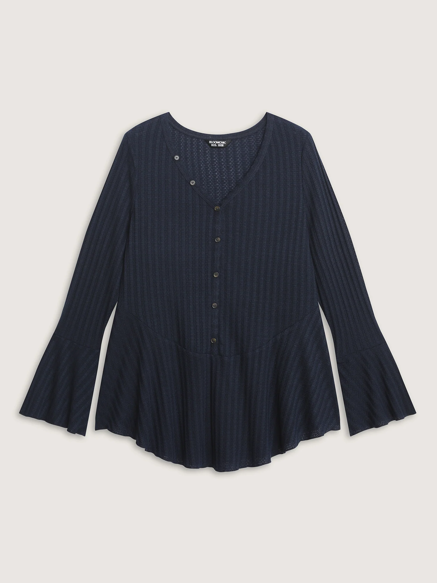Waffle Textured Lotuf Leaf Hem Knit Top - Image 7