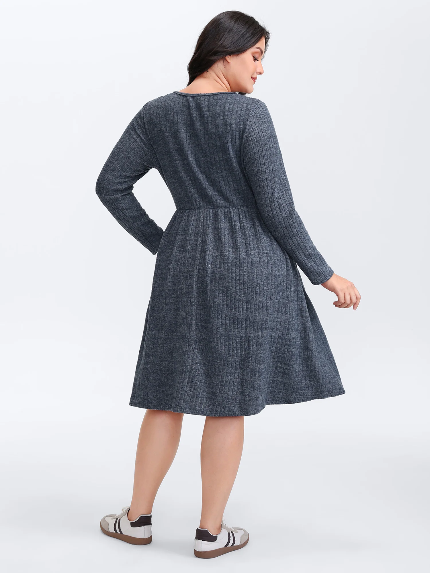 Waffle Velvety Feel Asymmetrical Neck Midi Dress - Image 4
