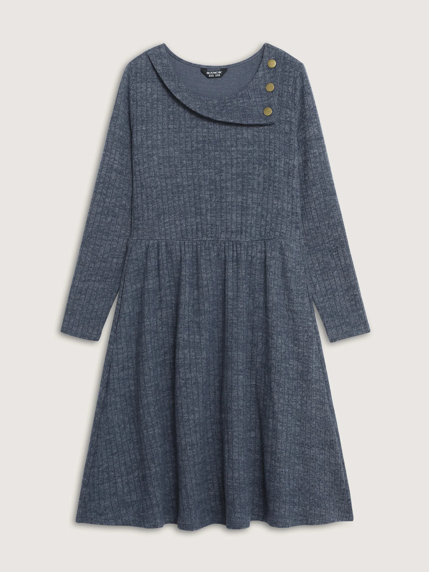 Waffle Velvety Feel Asymmetrical Neck Midi Dress - Image 5