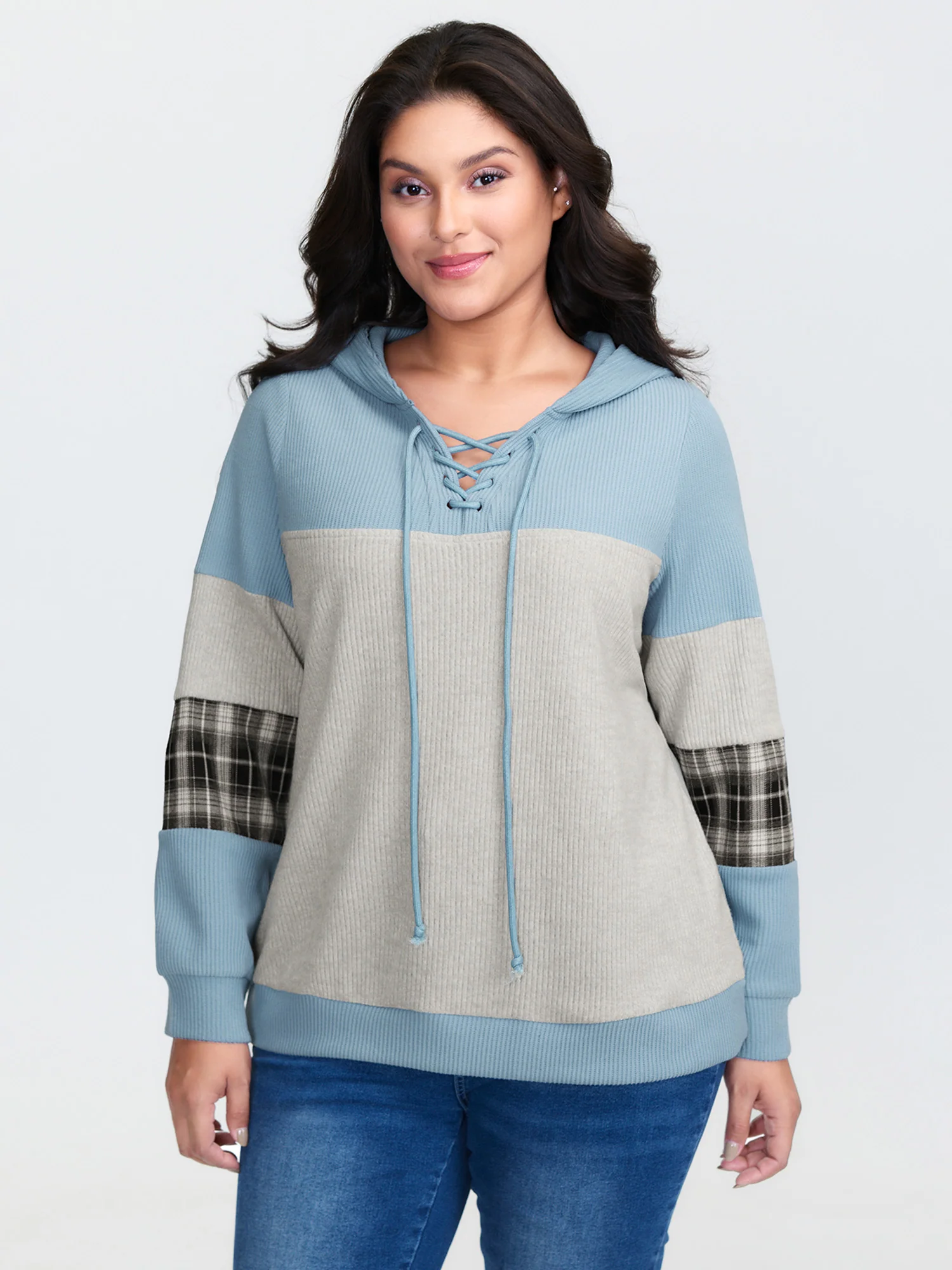 Waffle Weave Color Contrast Hoodie - Image 2