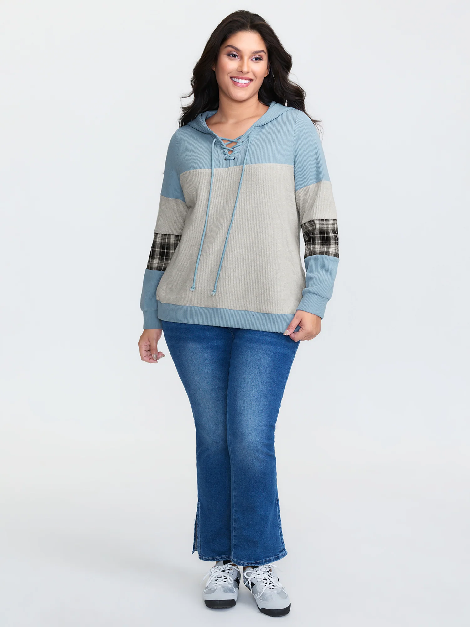 Waffle Weave Color Contrast Hoodie - Image 3