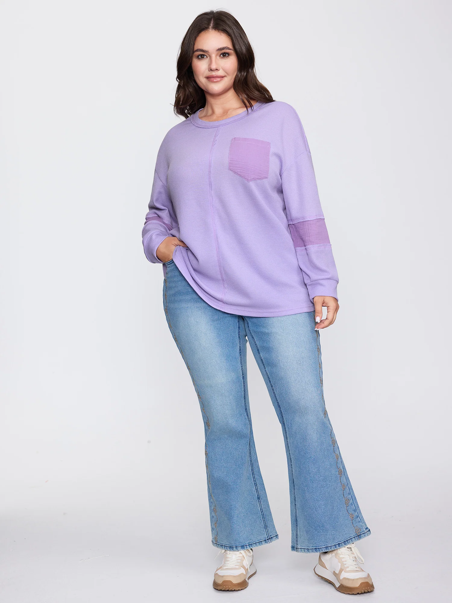 Waffle Weave Color Patchwork T-Shirt - Image 3