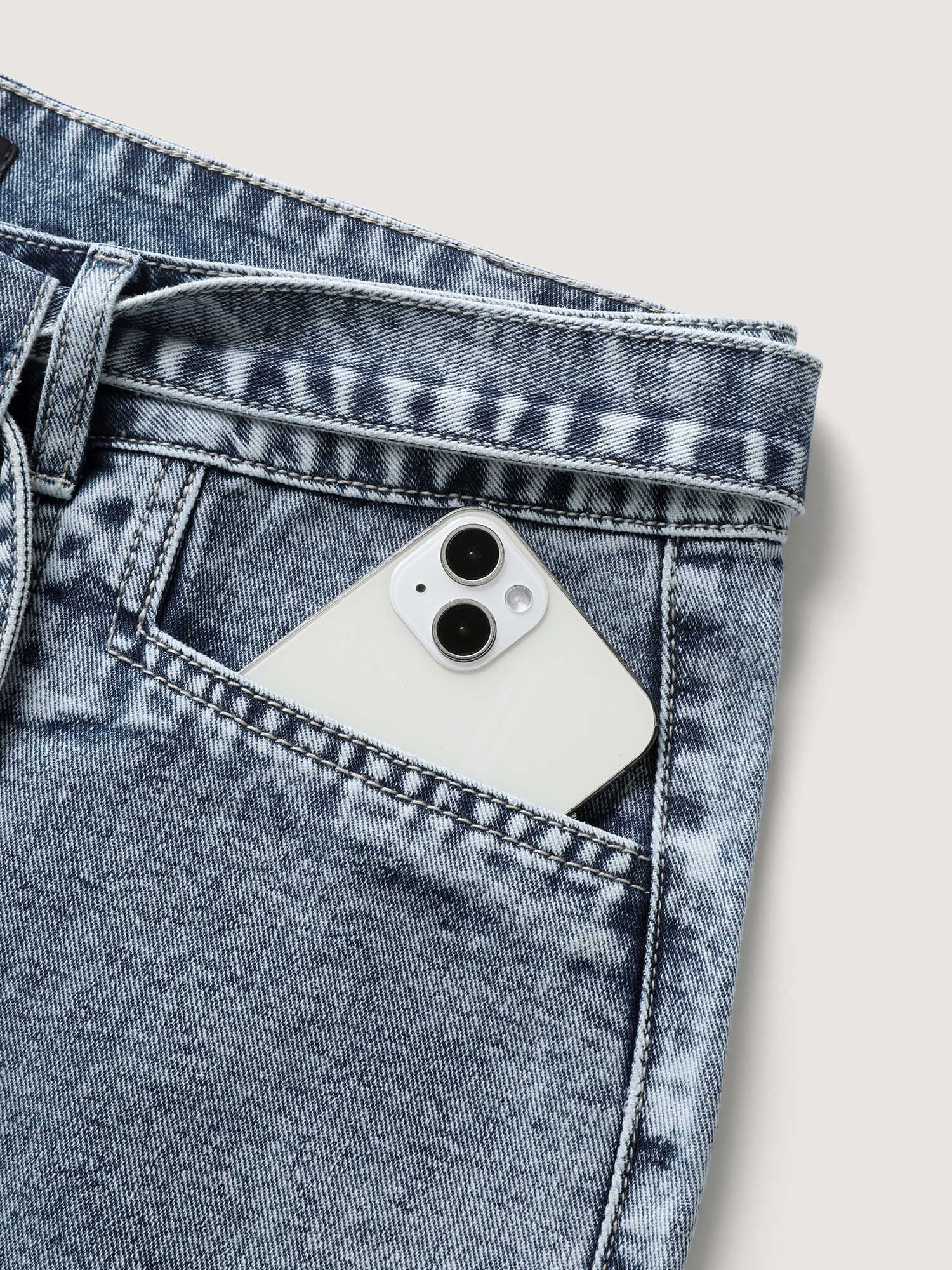 Waist Belted Pockets Boyfriend Jeans - Image 6