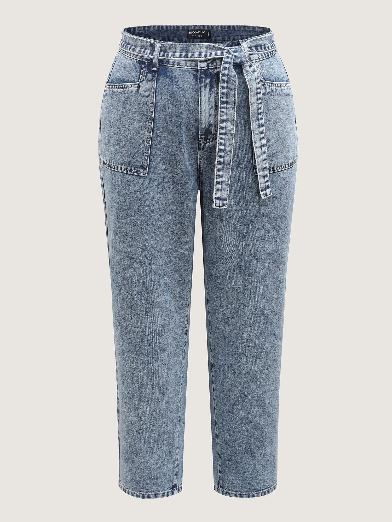 Waist Belted Pockets Boyfriend Jeans - Image 7