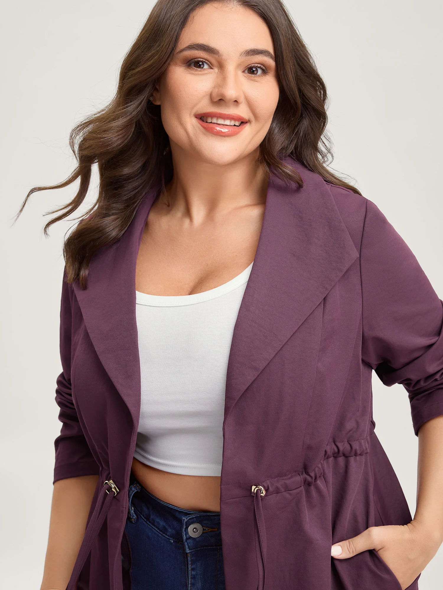 Waist-Defining Drawstring Pockets Jacket - Image 2