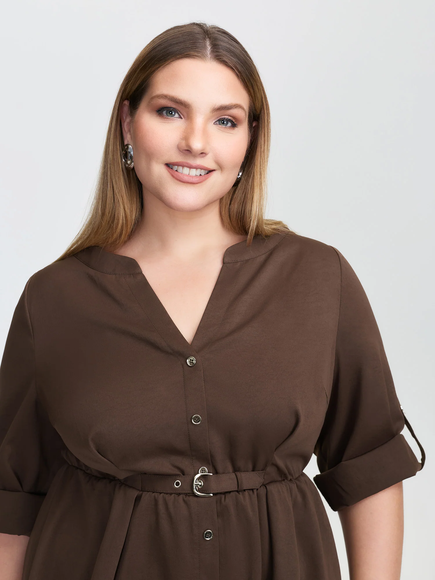 Waist Defining Tab Sleeve Blouse - Image 2