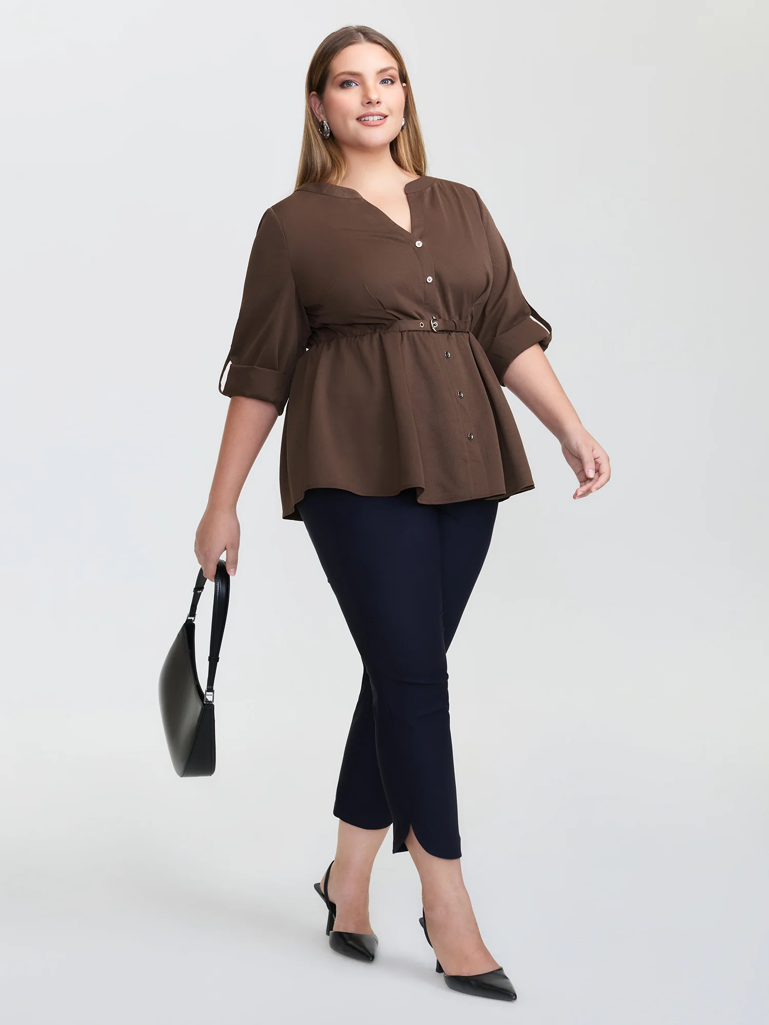 Waist Defining Tab Sleeve Blouse - Image 3