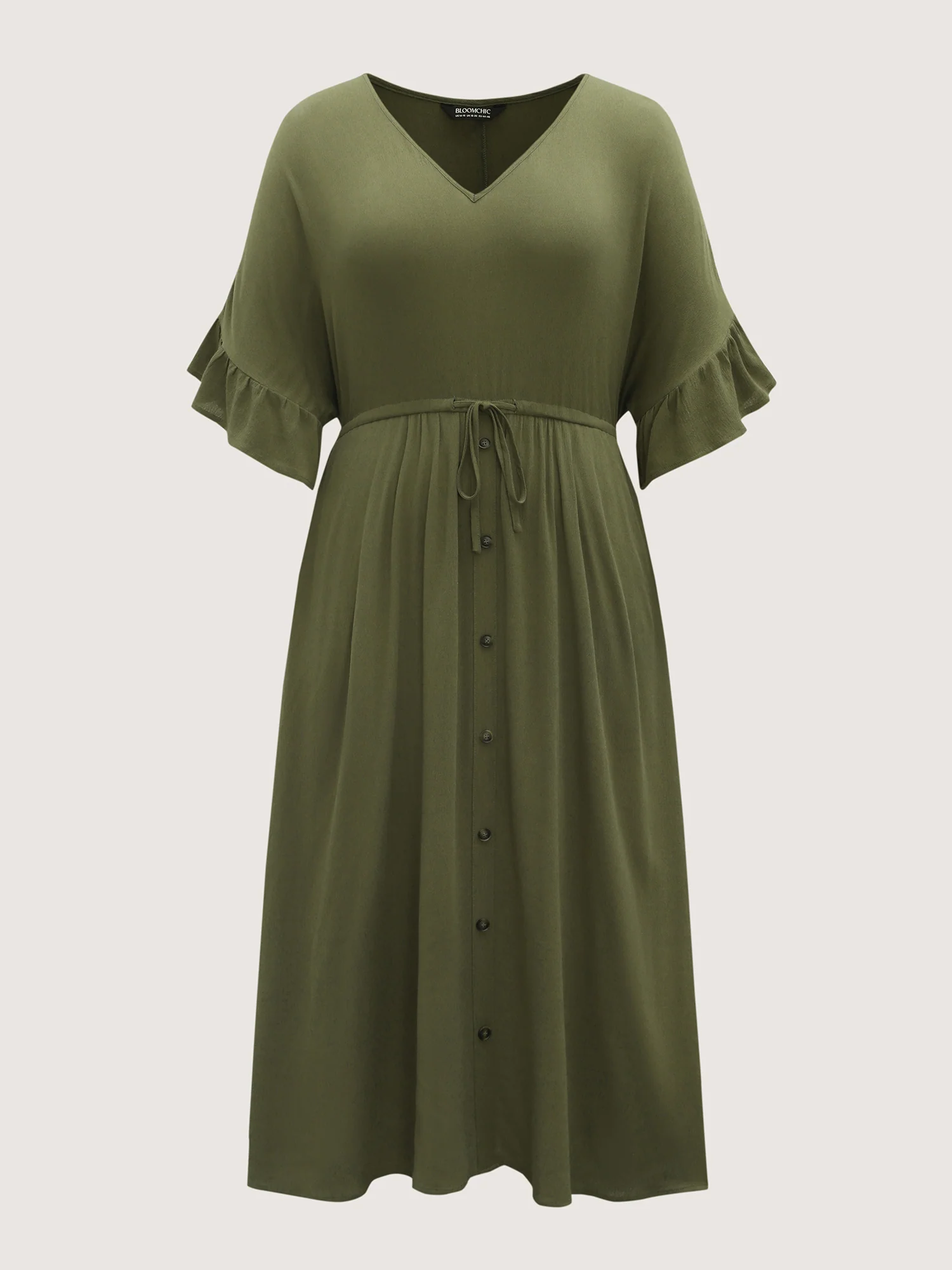 Waist-Defining Tie Ruffled Sleeve Maxi Dress - Image 7