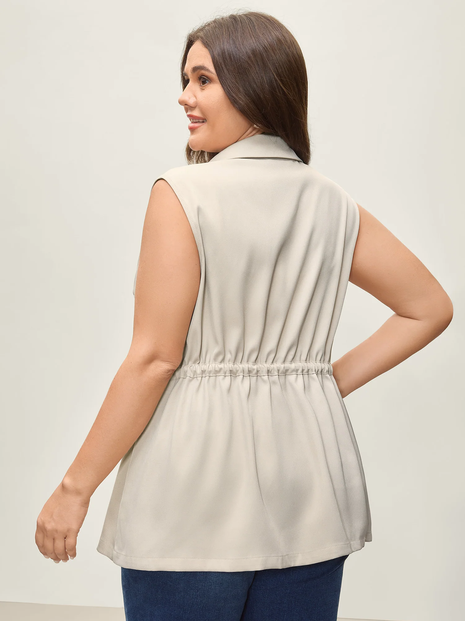 Waist Drawstring Patch Pockets Vest - Image 6