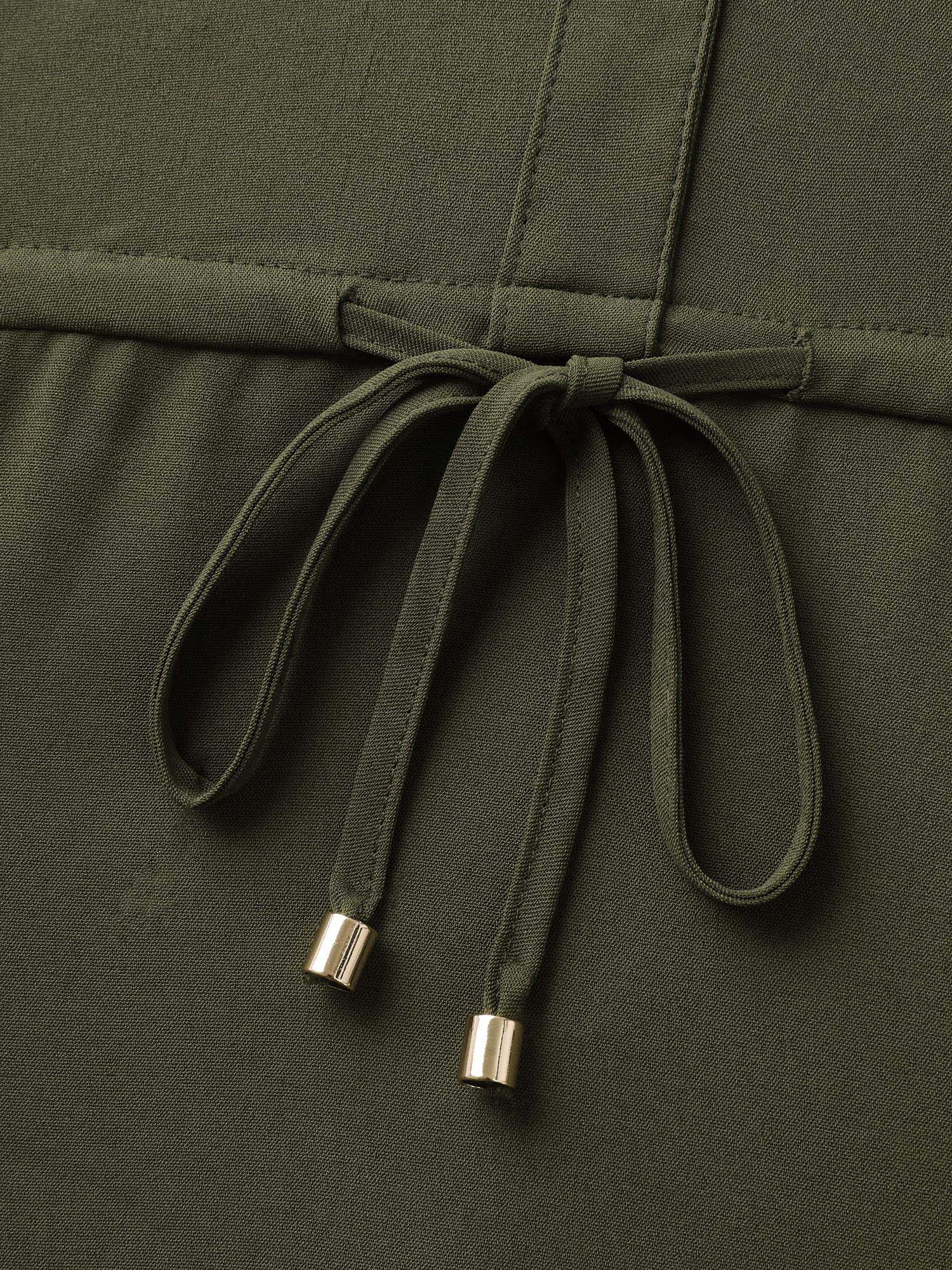 Waist Drawstring Pockets Solid Midi Dress - Image 6