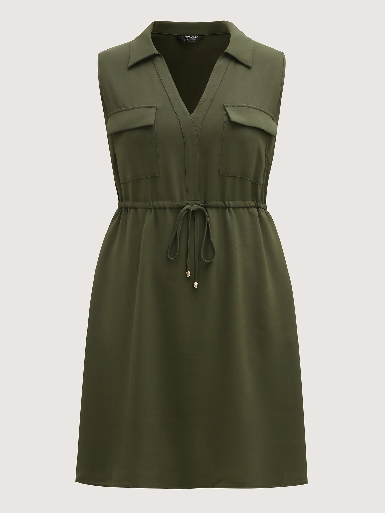 Waist Drawstring Pockets Solid Midi Dress - Image 7