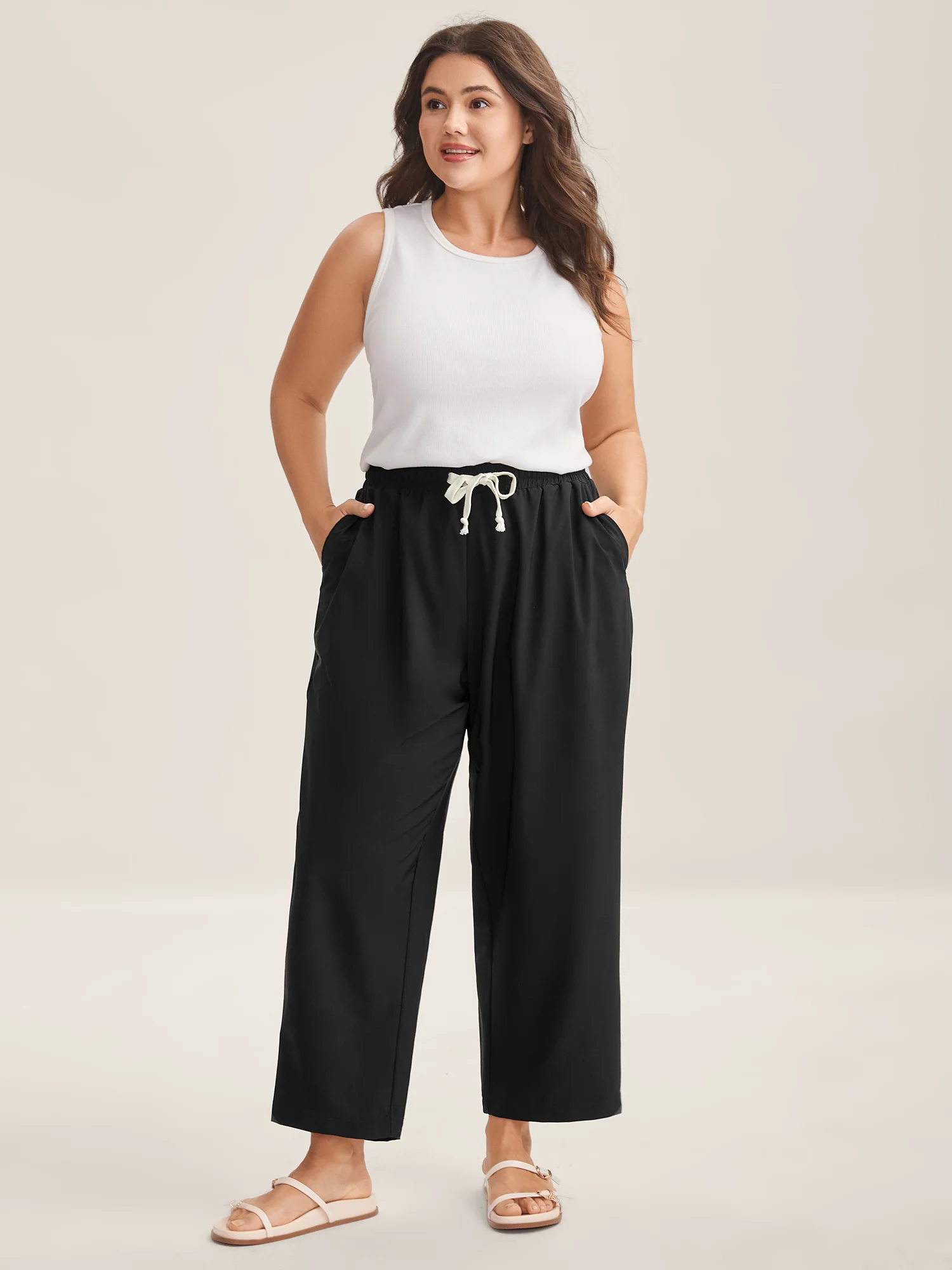 Quick-Dry Waist Drawstring Straight-Leg Pants - Image 2