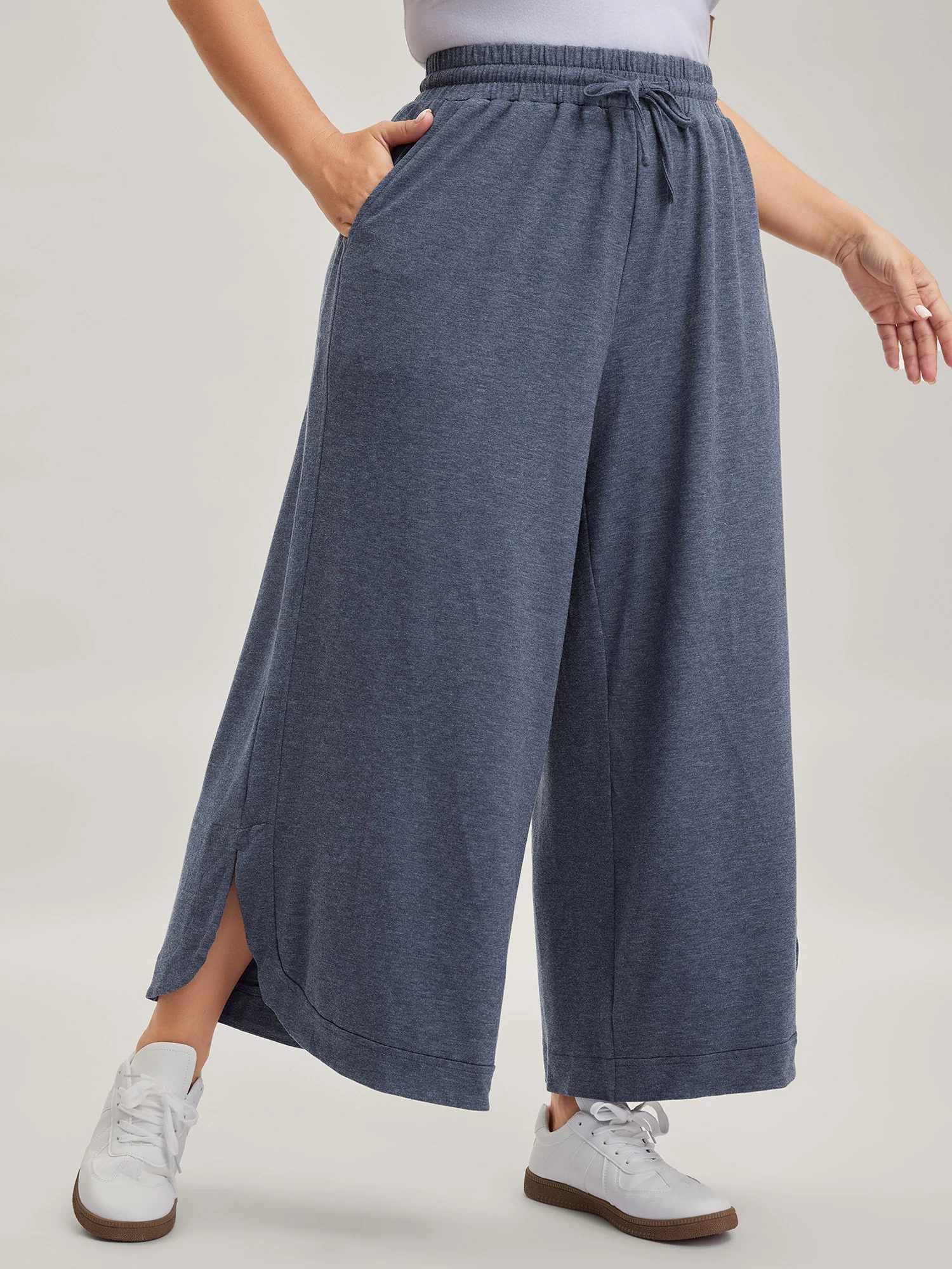 Waist Drawstring Split Hem Wide-Leg Pants