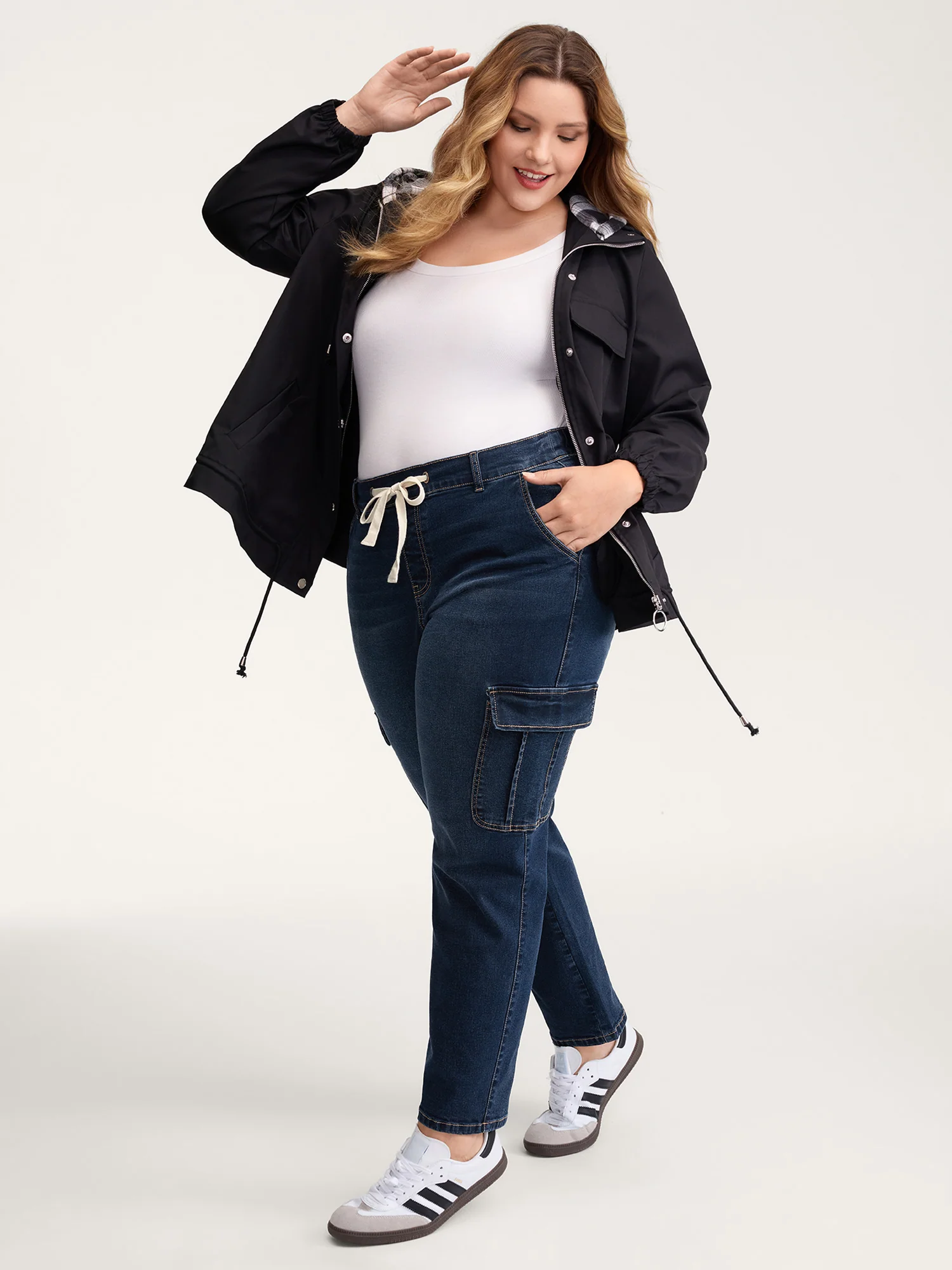 Drawstring Straight-Leg Cargo Jeans - Image 2