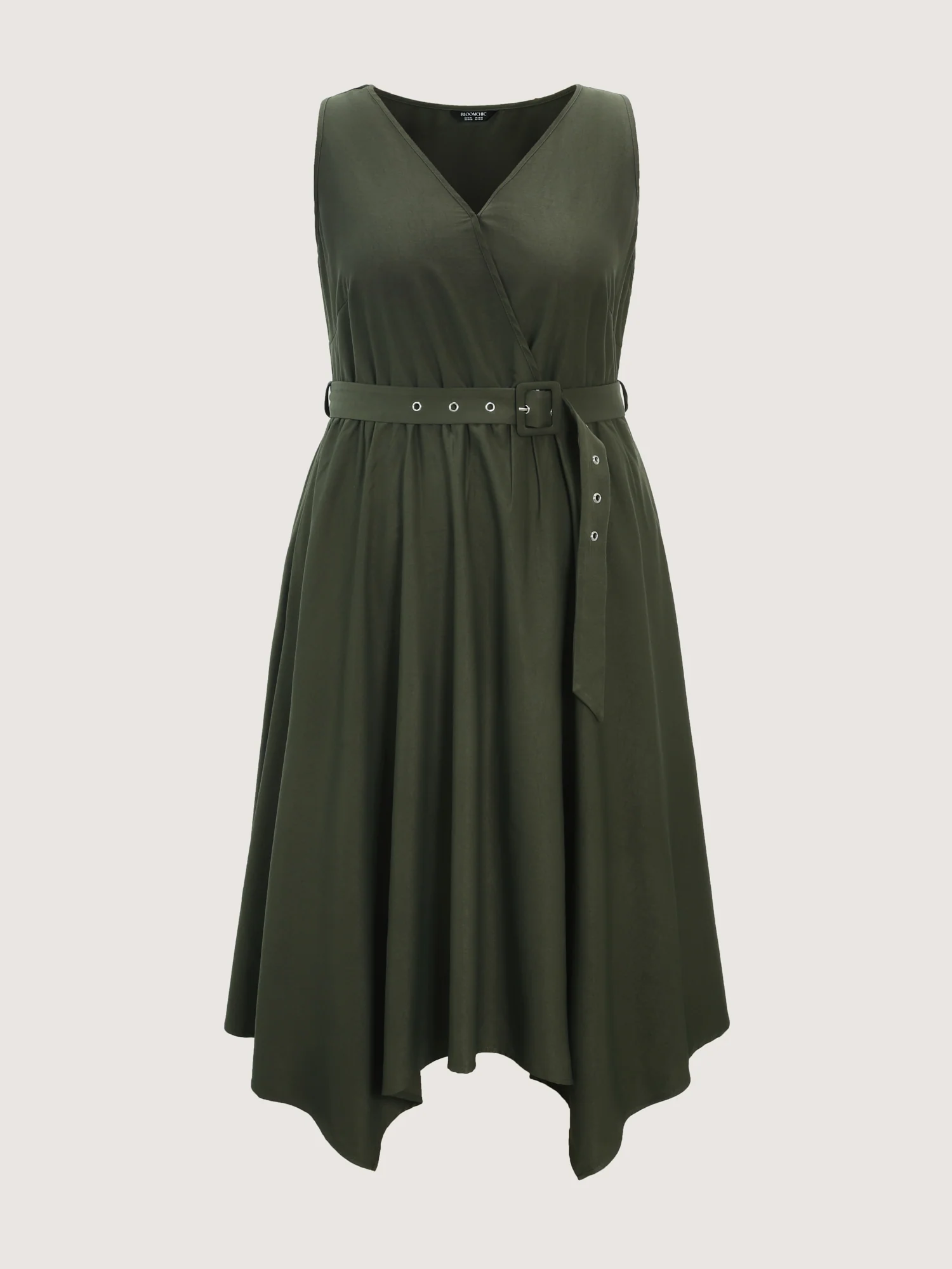 Waist-Tie Asymmetrical Hem Pockets Midi Dress - Image 7