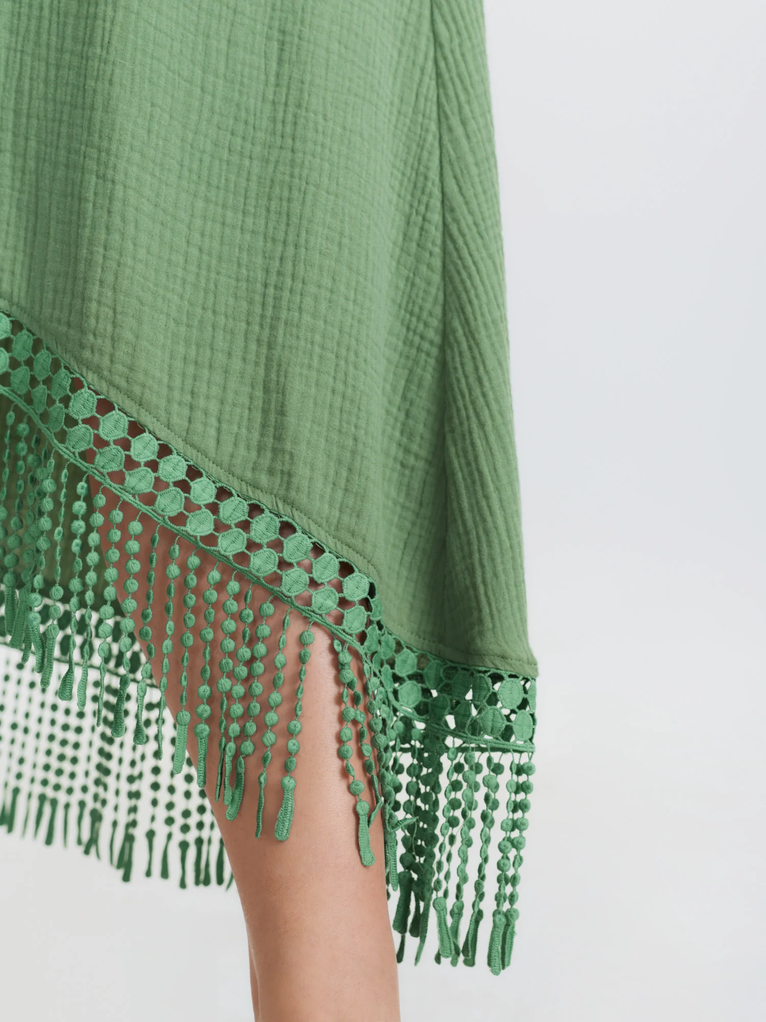 Cotton Waist-Tie Fringe Hem Mini Dress - Image 4