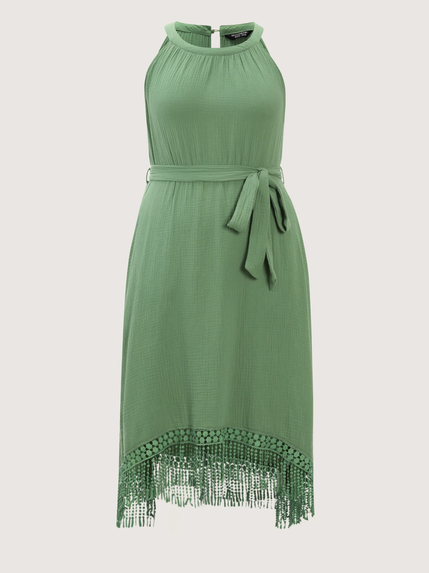 Cotton Waist-Tie Fringe Hem Mini Dress - Image 6