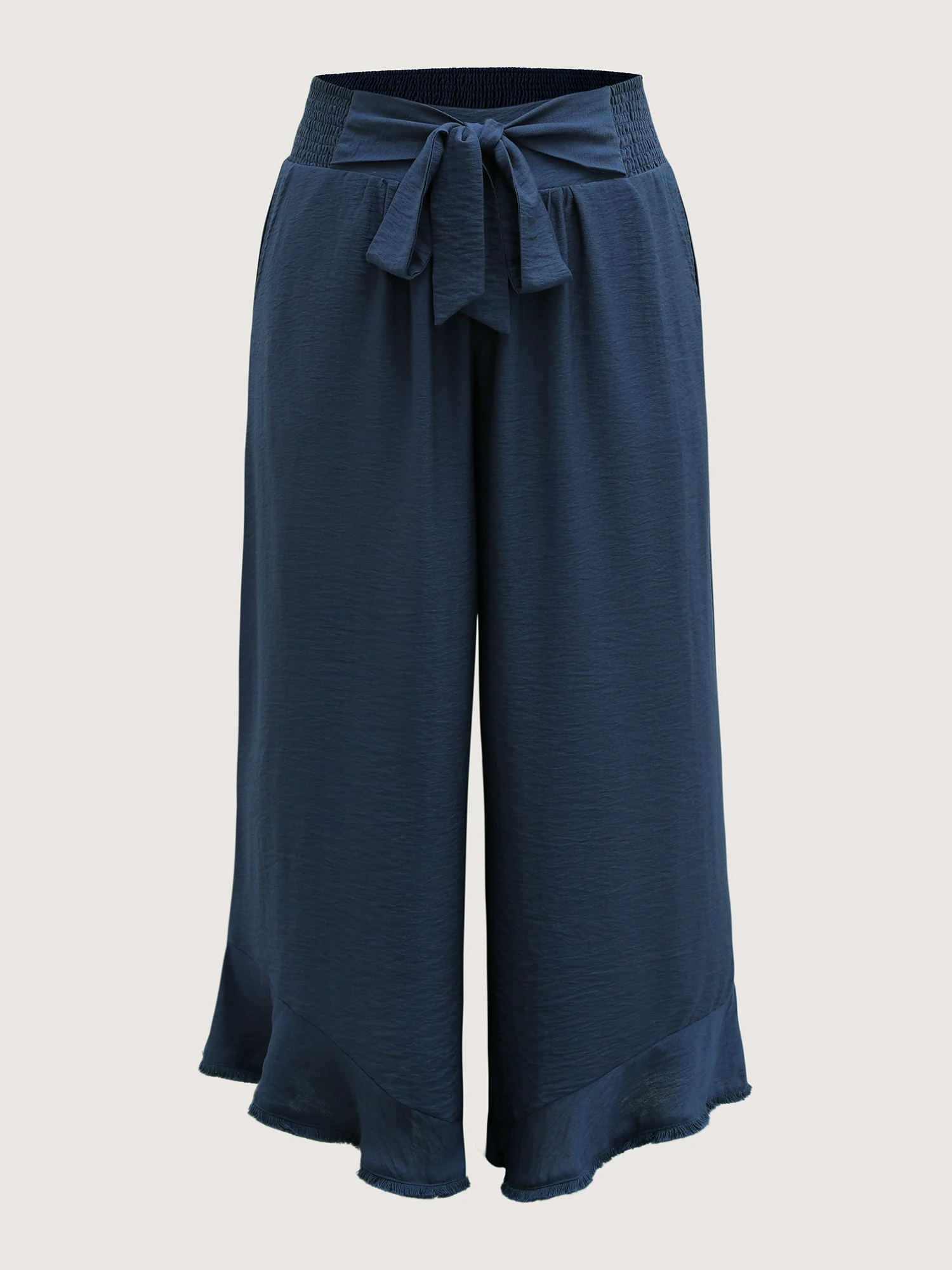 Waist-Tie Knotted Ruffled Wide-Leg Pants - Image 5