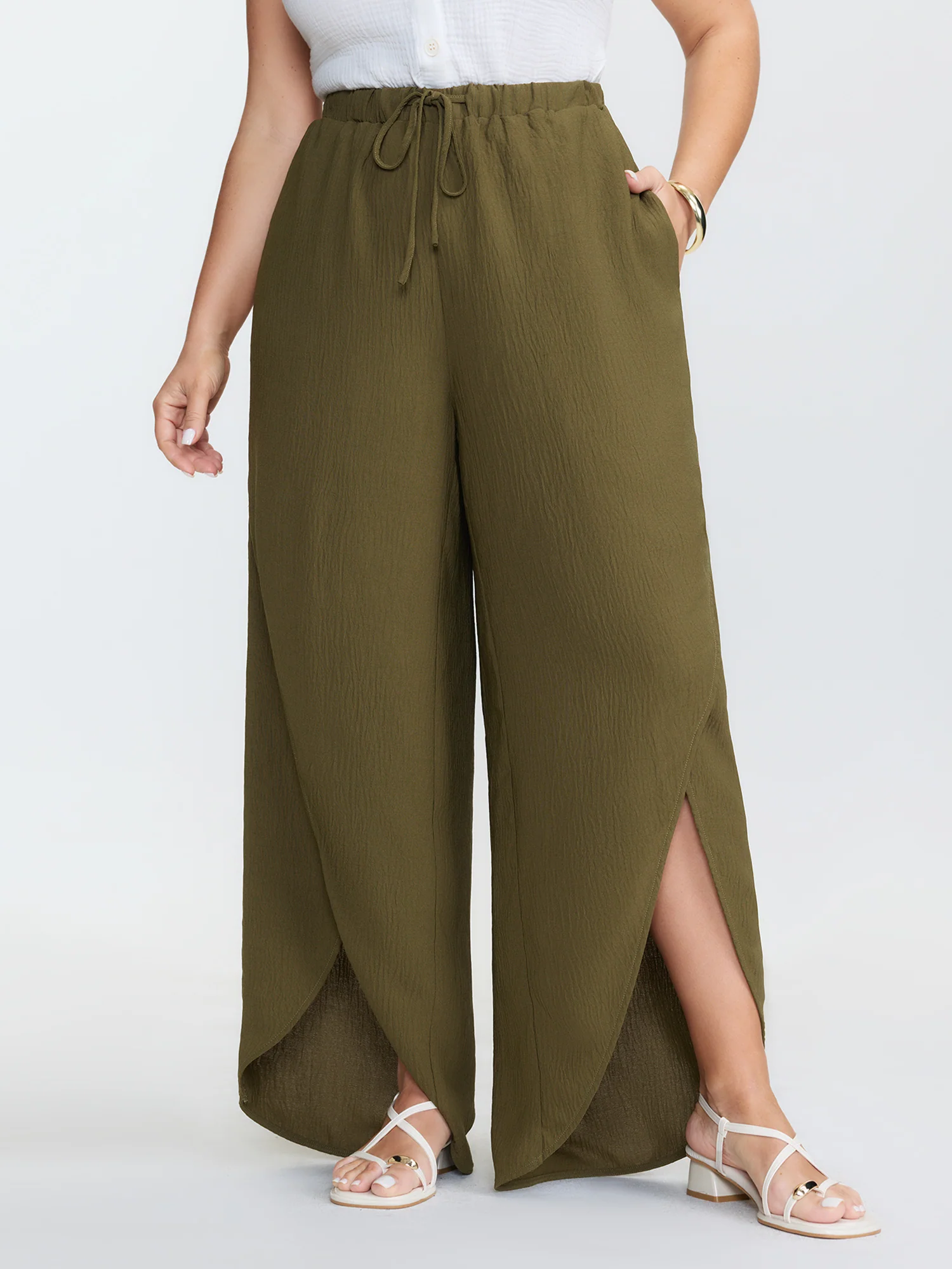 Waist-Tie Slit Cuffs Pants