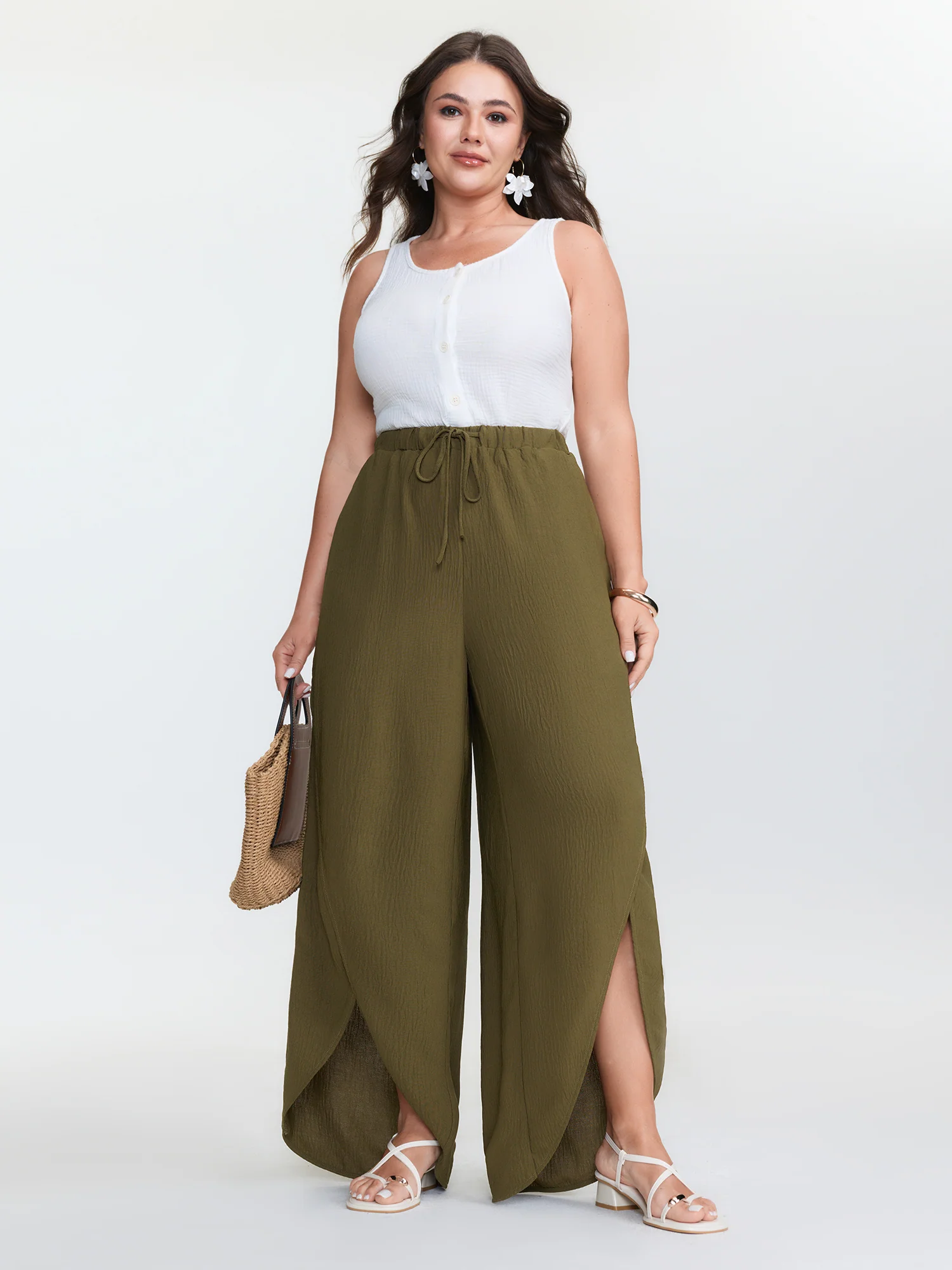 Waist-Tie Slit Cuffs Pants - Image 2